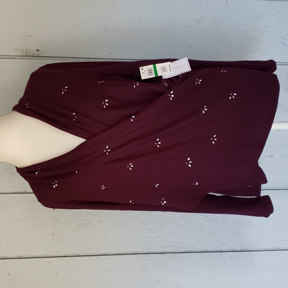 Burgundy Sweater Crossed Front Sweater Embellished